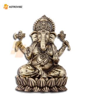 Radiant Brass Ganesha Statue – 4-Inch Lord of Prosperity Seated on Lotus of Abundance